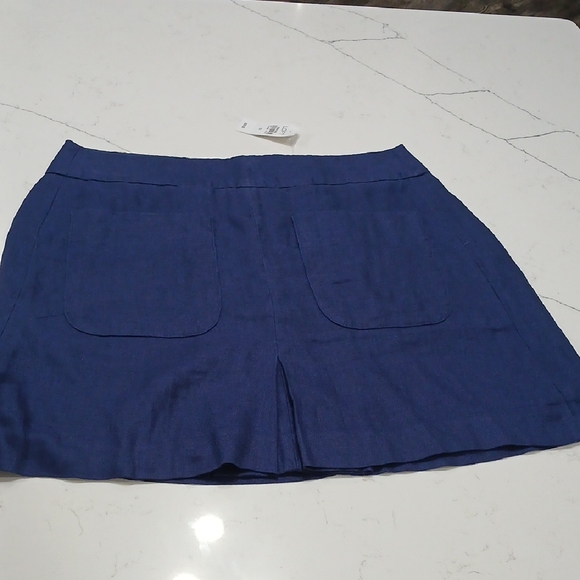 LOFT Deep Blue Women's Mini Skirt Sz 10 New With Tag 100% Linen - Picture 1 of 9
